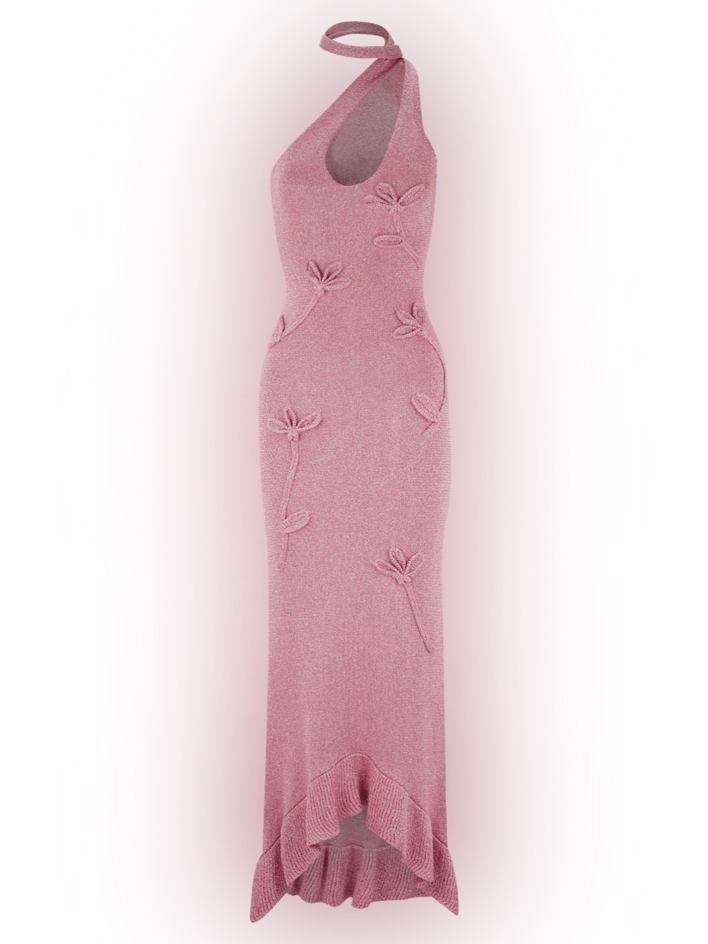 MESHKI Celestino floral metallic knit one shoulder maxi dress pink size M